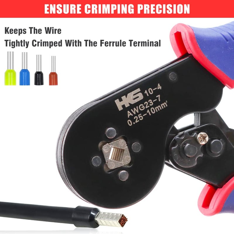 HKS Ferrule Crimping Tool Kit - Square Ferrule Crimper Plier (AWG 23-7) with 1900pcs Wire End-Sleeves Terminals Kit - Image 5